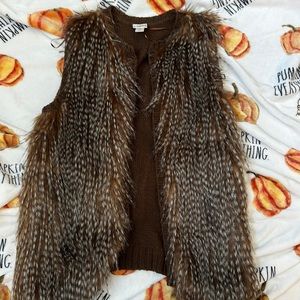 Day trip brown vest with feathers size small